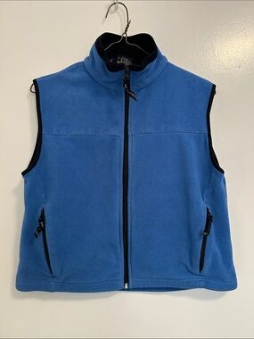 High-neck zip-front Light Blue Fleece Vest Black trim and lining+zipper pockets